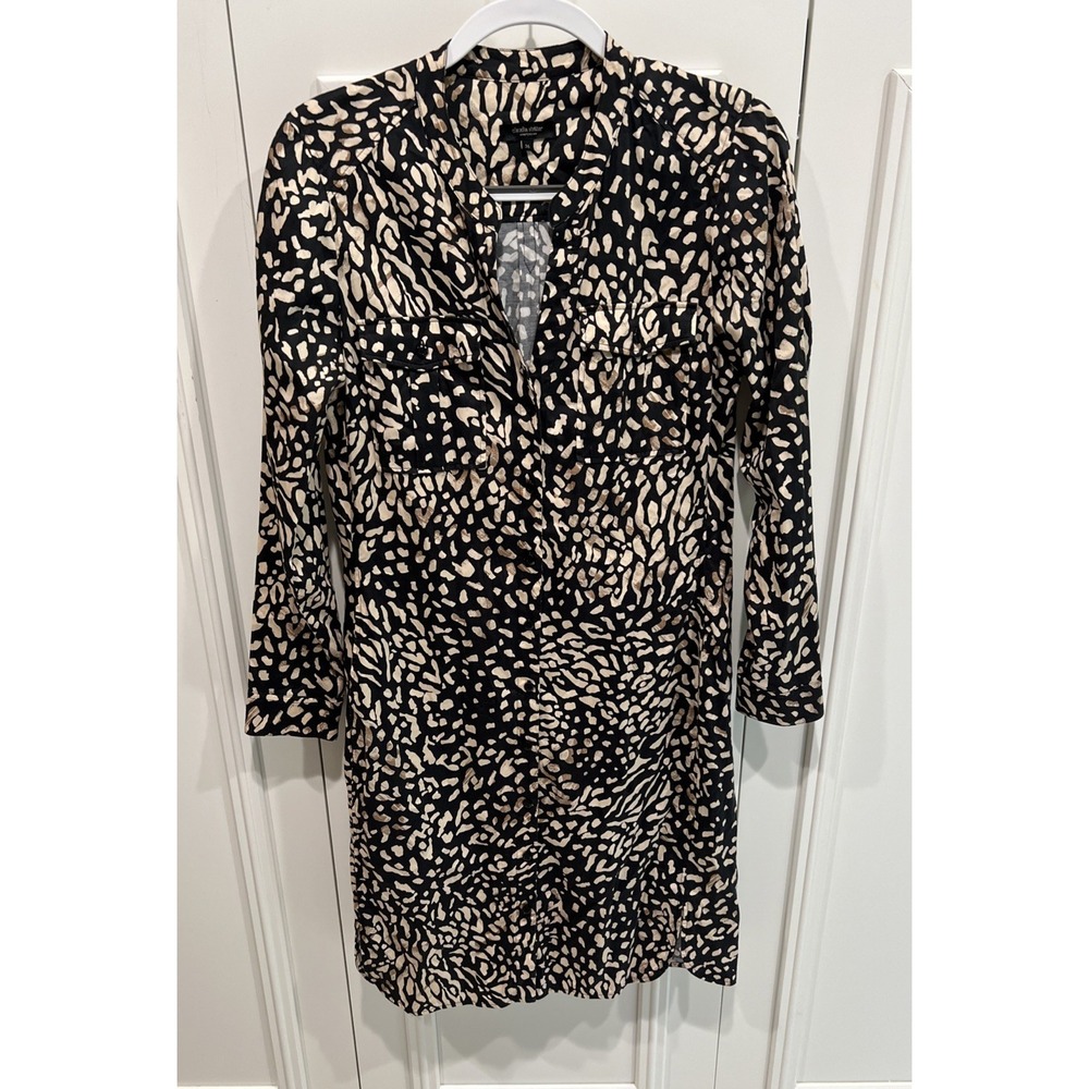 Claudia Strater Animal Print Button Front Dress Size 36 Designer Pockets No Belt